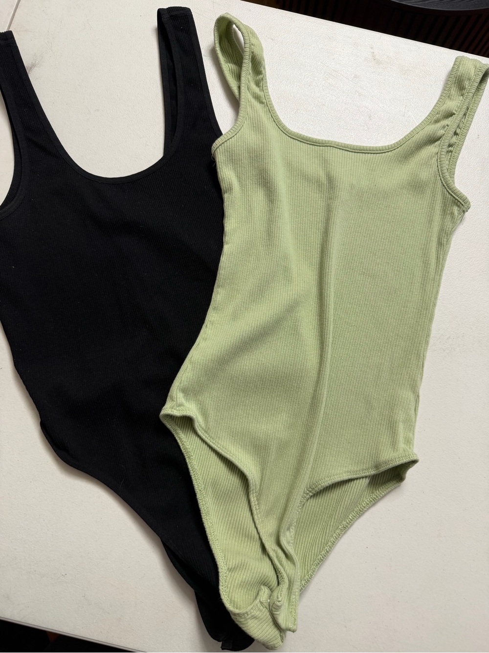 Women’s Bundle of 2 Ribbed Bodysuits - Black & Light Green Sizes Small